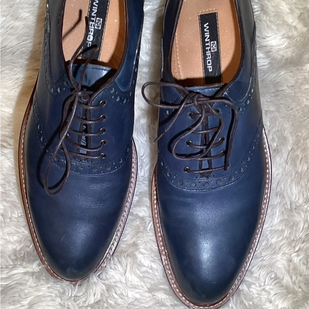 Winthrop Mens blue lace up leather shoes size 9.5
